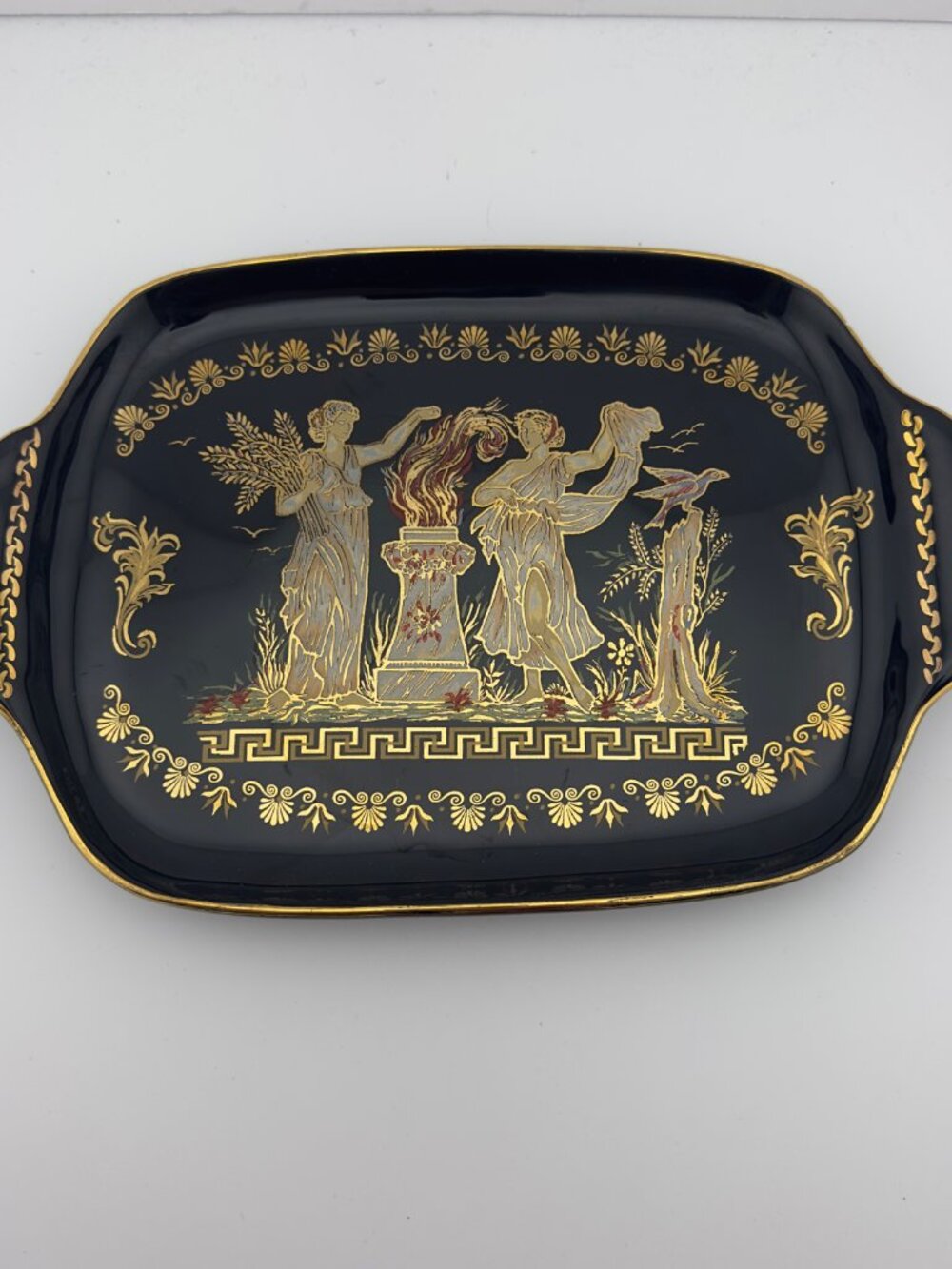VINTAGE S.Kratimenos Greek Porcelain 24K Gold Trim Hand Made Decorative Tray